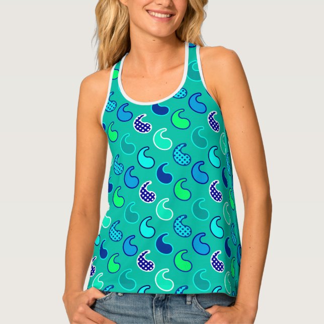 Modern Paisley pattern, Turquoise, Blue and Aqua Tank Top (Front)