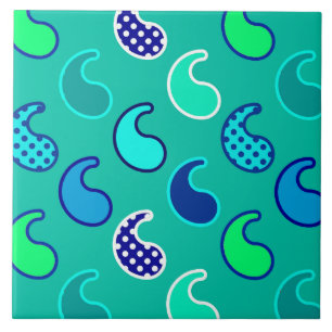 Modern Paisley pattern, Turquoise, Blue and Aqua Tile