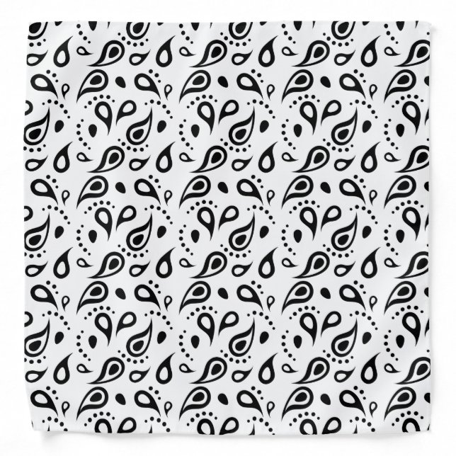 Modern Paisley Print Pattern Classic Black White Bandana (Front)