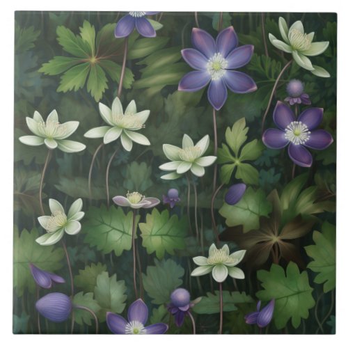 Modern pale and lilac big floral lush foliage deco ceramic tile