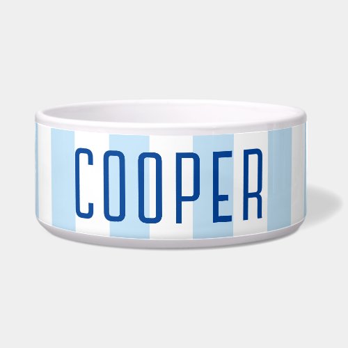 Modern Pale Blue and White Stripe Name Bowl
