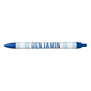 Modern Pale Blue and White Stripe Name Pen