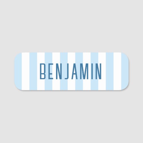 Modern Pale Blue and White Striped Name Tag