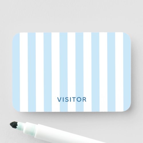 Modern Pale Blue and White Striped Visitor Name Tag