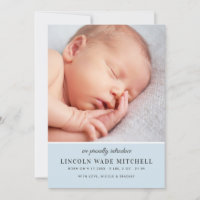 Modern Pale Blue Baby Boy Photo Collage Birth Announcement