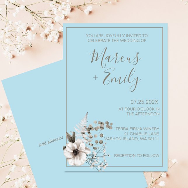 Modern Pale Blue & Eucalyptus Gray Wedding   Invitation (Creator Uploaded)