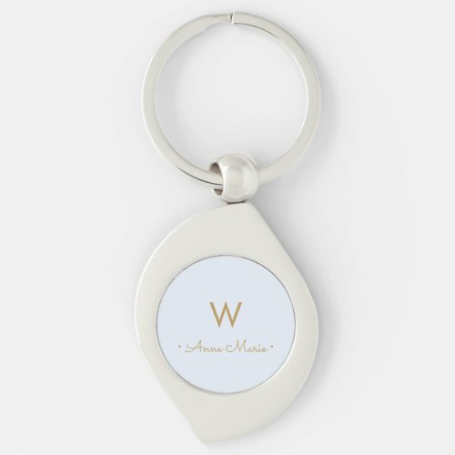 Modern Pale Blue Gold Minimalist Monogram  Keychain