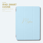 Modern Pale Blue iPad Cover Script Name<br><div class="desc">Protect your ipad in style with this pale blue smart case featuring a modern handwritten style script name in a gold tone.
Select your ipad model and easily customise the name.</div>