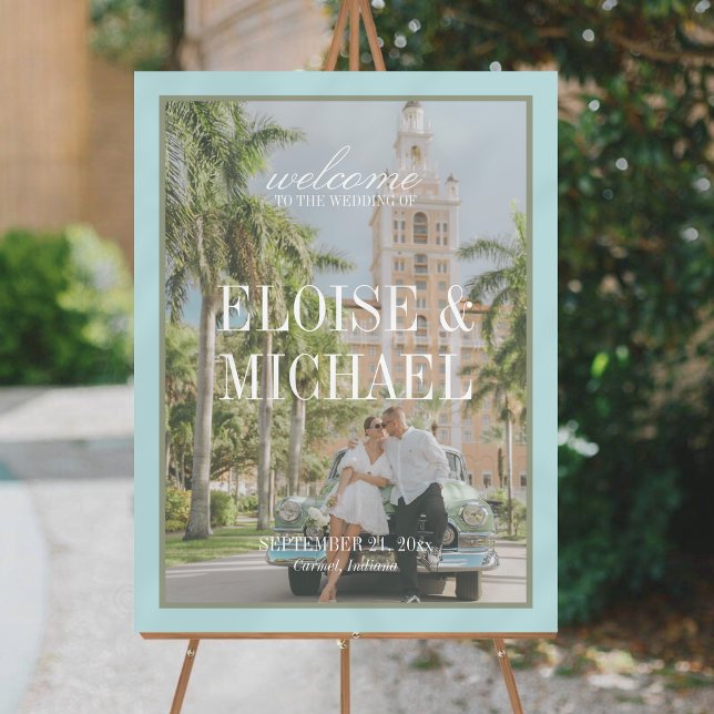 Modern Pale Blue Script Wedding Photo Welcome Foam Board (Modern Pale Blue Script Wedding Photo Welcome Foam Board)