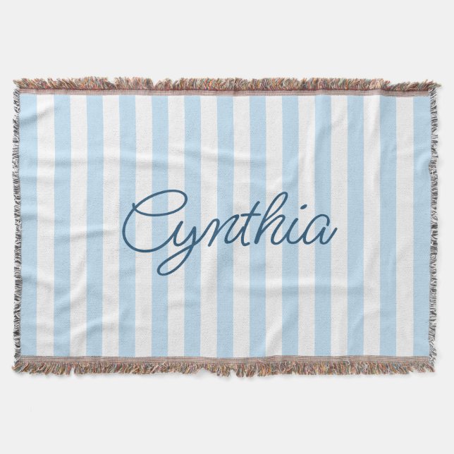 Modern Pale Blue Stripe Personalized Throw Blanket (Front)