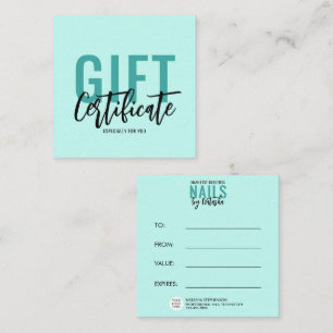 Modern Pale Blue Teal Logo NAIL TECHNICIAN Gift Note Card