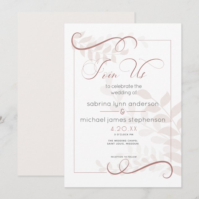 Modern Pale Foliage Chic Accents Cinnamon Spice Invitation (Front/Back)