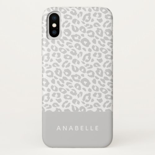 Modern pale gray and white animal leopard print iPhone x case