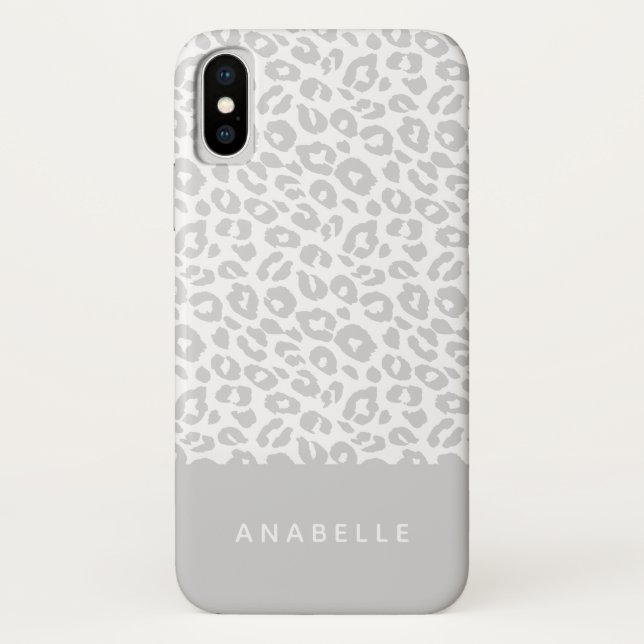 Modern pale gray and white animal leopard print Case-Mate iPhone case (Back)