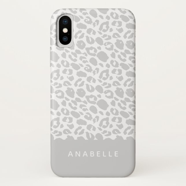 Modern pale gray and white animal leopard print Case-Mate iPhone case (Back)