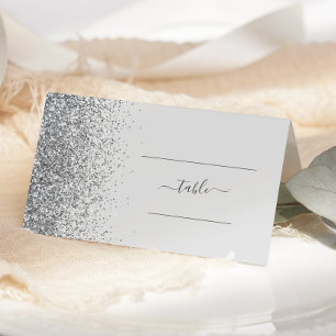 Modern Pale Gray Silver Glitter Edge Wedding Place Card