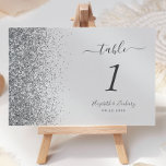 Modern Pale Gray Silver Glitter Edge Wedding Table Number