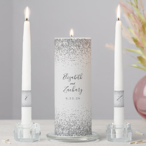 Modern Pale Gray Silver Glitter Unity Candle Set