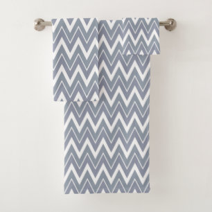 Modern Pale Gray White Chevron Striped Bath Towel Set