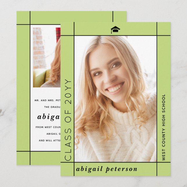 Modern pale green Class of 2026 graduation photo Announcement (Front/Back)