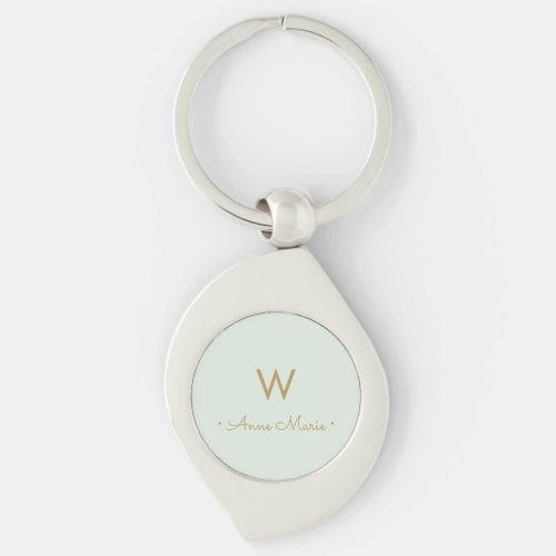 Modern Pale Green Gold Minimalist Monogram Keychain