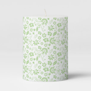 Modern Pale Lime Green Spring Flower Pattern Pillar Candle