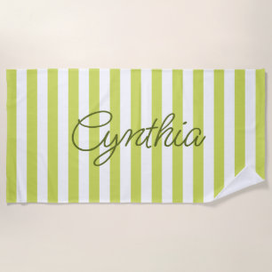 Modern Pale Lime Stripe Personalized Beach Towel