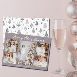 Modern Pale Mauve Merry Christmas Photo Collage Holiday Card<br><div class="desc">Modern pale mauve Merry Christmas cards with chic handwritten scrawl above your family photo collage of your 5 favorite 2025 pictures. The beautiful back features a pattern of hand drawn pine and fire trees. Chic and contemporary Christmas cards featuring one vertical photograph in the center and 4 square pictures on...</div>