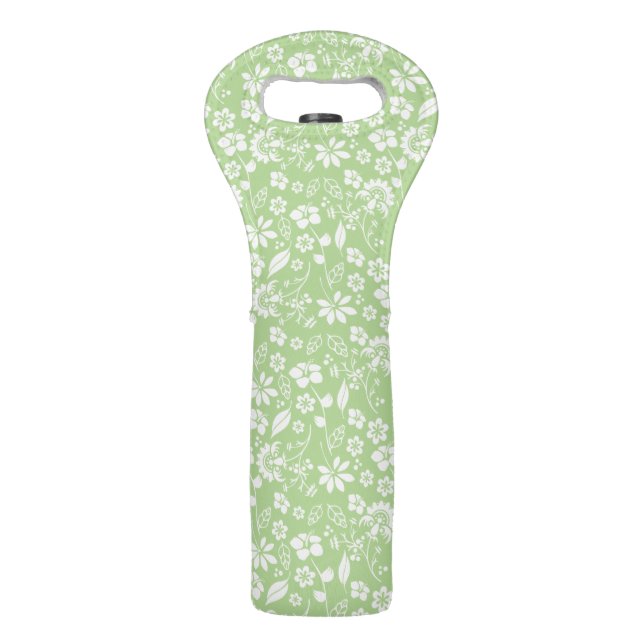 Modern Pale Mint Green Tropical Flowers Wine Bag (Front)