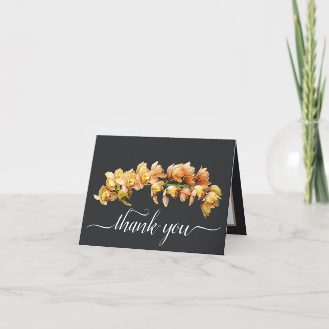 Modern Pale Orange Yellow Orchid Flowers Thank You Card (Front)