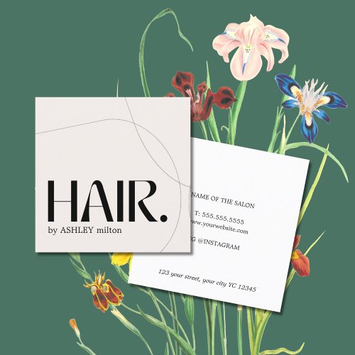 Modern Pale Pastel Beige Abstract Hair Salon Square Business Card