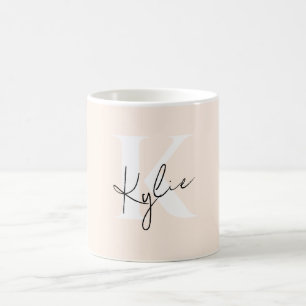 Modern Pale Peach Personalized Monogram Name - Coffee Mug
