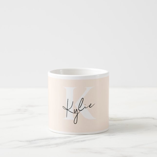 Modern Pale Peach Personalized Monogram Name -  Espresso Cup (Front)