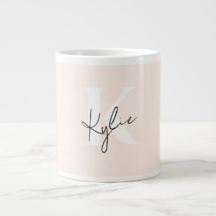 Modern Pale Peach Personalized Monogram Name - Giant Coffee Mug