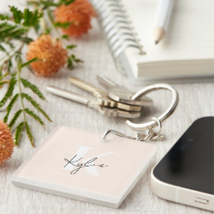 Modern Pale Peach Personalized Monogram Name - Keychain