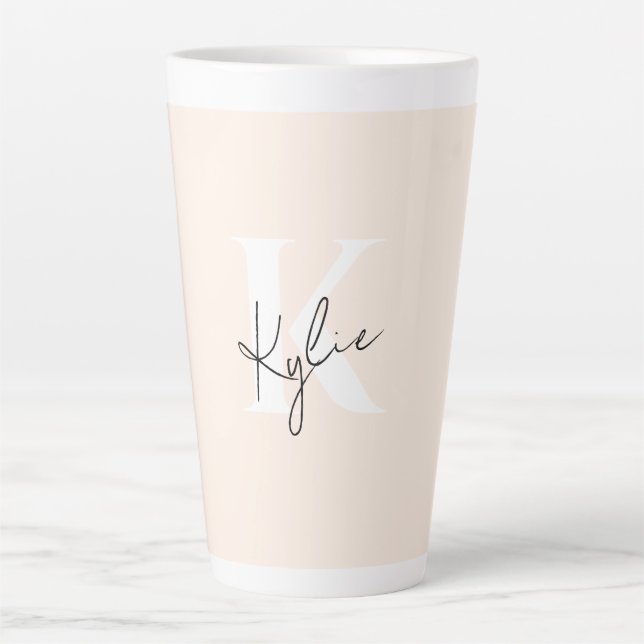 Modern Pale Peach Personalized Monogram Name -  Latte Mug (Front)