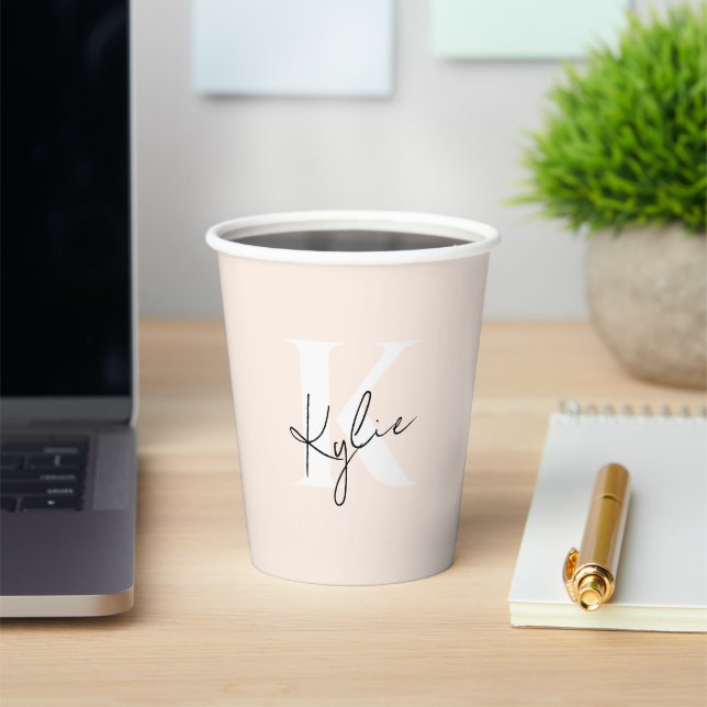 Modern Pale Peach Personalized Monogram Name -  Paper Cups (Insitu)