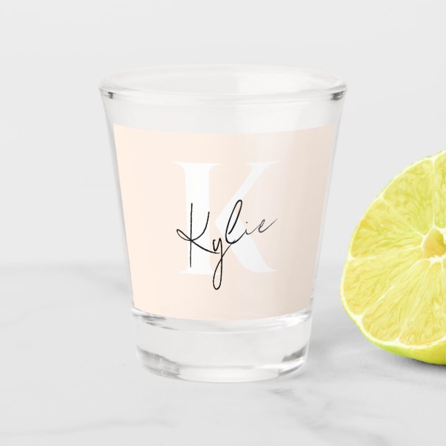 Modern Pale Peach Personalized Monogram Name -  Shot Glass (Front)