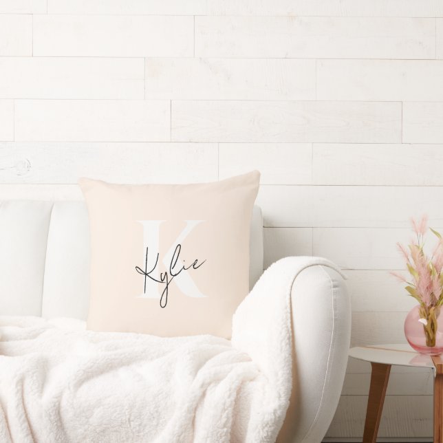 Modern Pale Peach Personalized Monogram Name -  Throw Pillow (Couch)