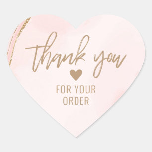 Modern Pale Pink and Tan Business Thank You Heart Sticker