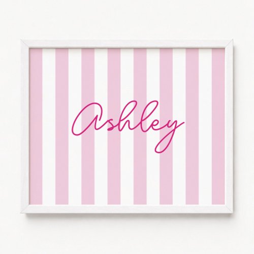 Modern Pale Pink and White Striped Name Poster