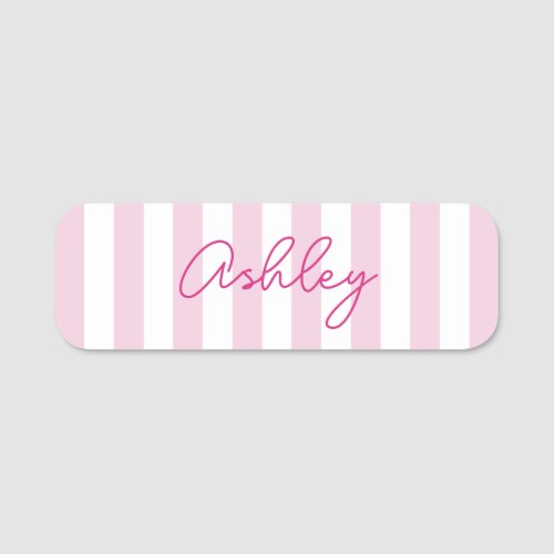 Modern Pale Pink and White Vertical Striped Name Tag