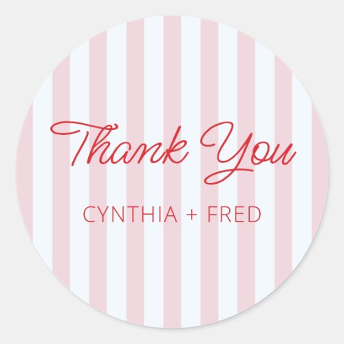 Modern Pale Pink Stripe Thank You Classic Round Sticker
