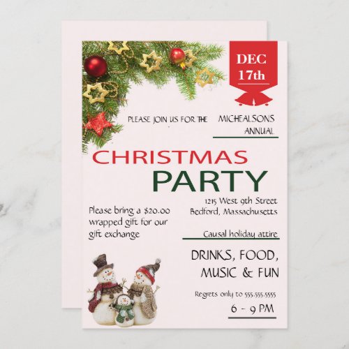 Modern Pale Red Christmas Party Invitation