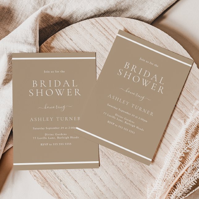 Modern Pale Taupe White Border Bridal Shower Invitation (Creator Uploaded)