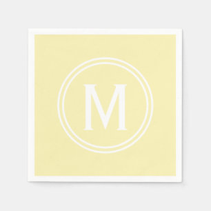 Modern Pale Yellow Custom Round Framed Monogram Napkins