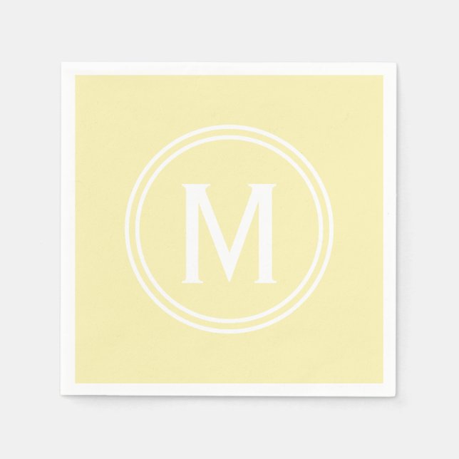 Modern Pale Yellow Custom Round Framed Monogram Napkins (Front)