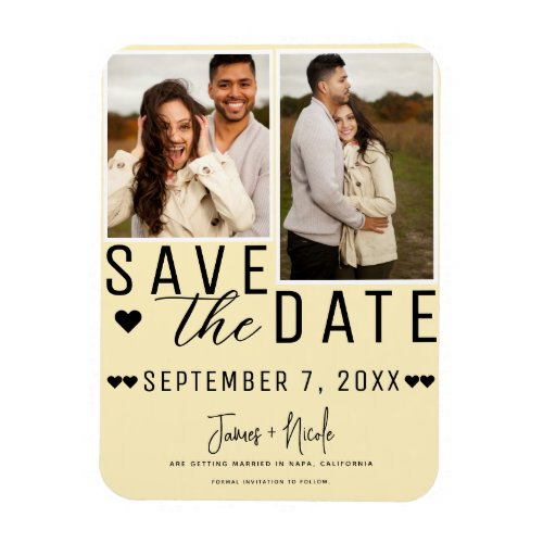 Modern Pale Yellow Save the Date 2 Photo Wedding Magnet
