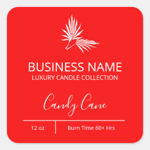 Modern Palm Candy Cane Red Candle Labels