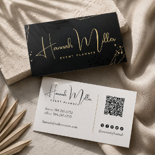 Modern Palm Elegant Minimalist QR Code Foil Business Cards